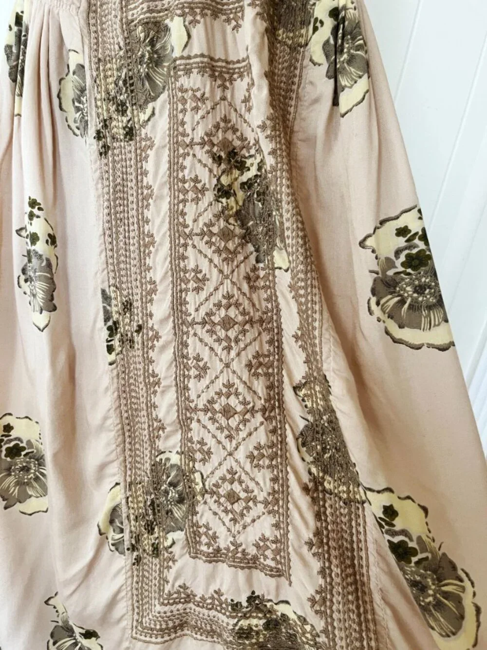 Free People Fauna Midi Dress- Cream Green Floral Hi-Low Halter